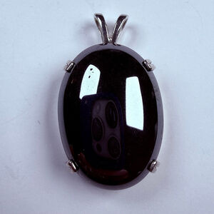 Large 47 CT Hematite Oval Solitaire 925 Sterling Silver Vintage Pendant